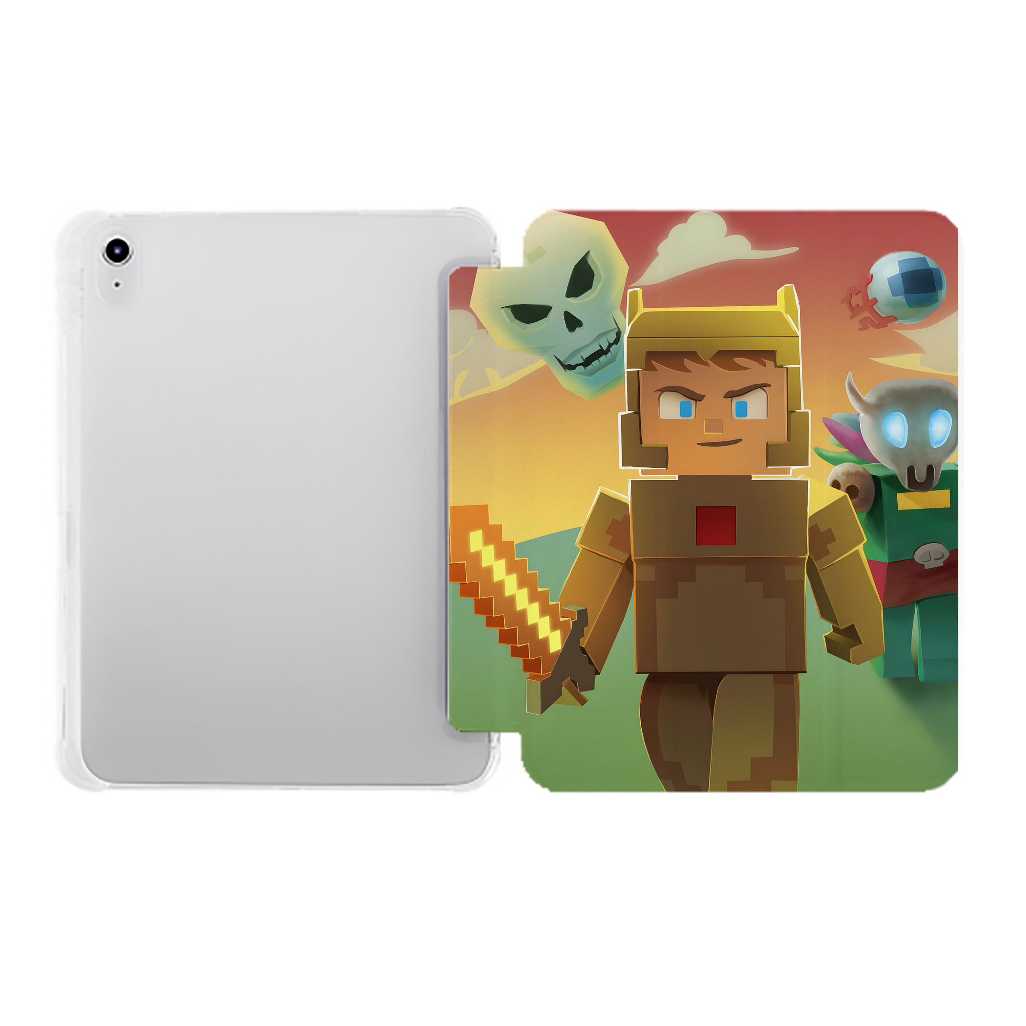 （画像用） マインクラフト ブロックの世界 Minecraft MC Block world IPad ケース ペン収納付き 三つ折りスタンド PUレザー×シリコン 対応機種9.5/10.5/10.9インチ